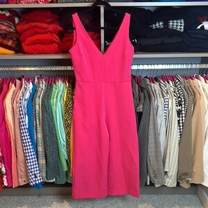 Sam Edelman hot pink sleeveless v neck side zipper closure cropped jumpsuit 2